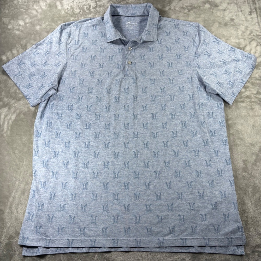 Vineyard Vines Palmero Polo Mens XL Blue Palm Tree OTG Performance Golf Shirt